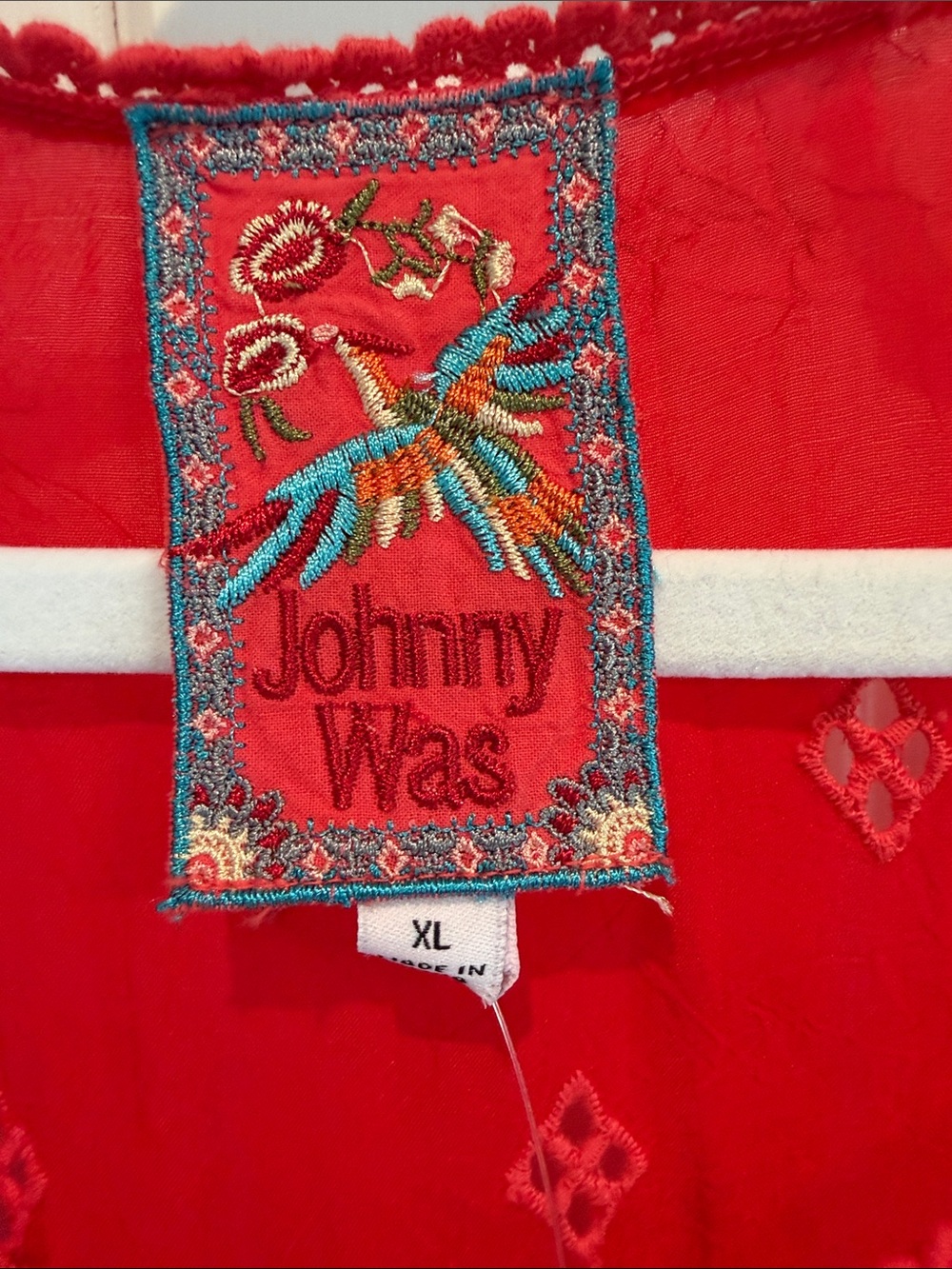 Johnny Was Bright Red Embroidered Peasant Top - Picture 3 of 5